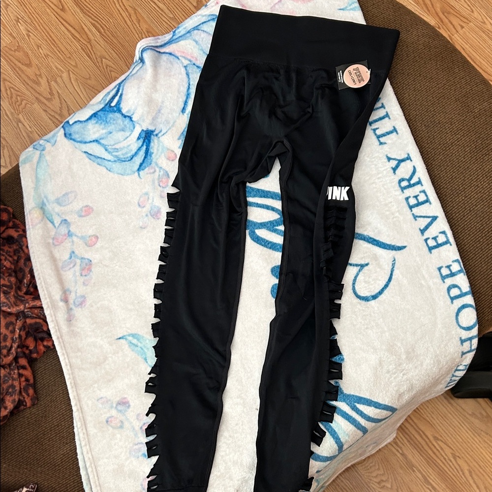 PINK Victoria's Secret Black Kids Leggings with Fringe Detail